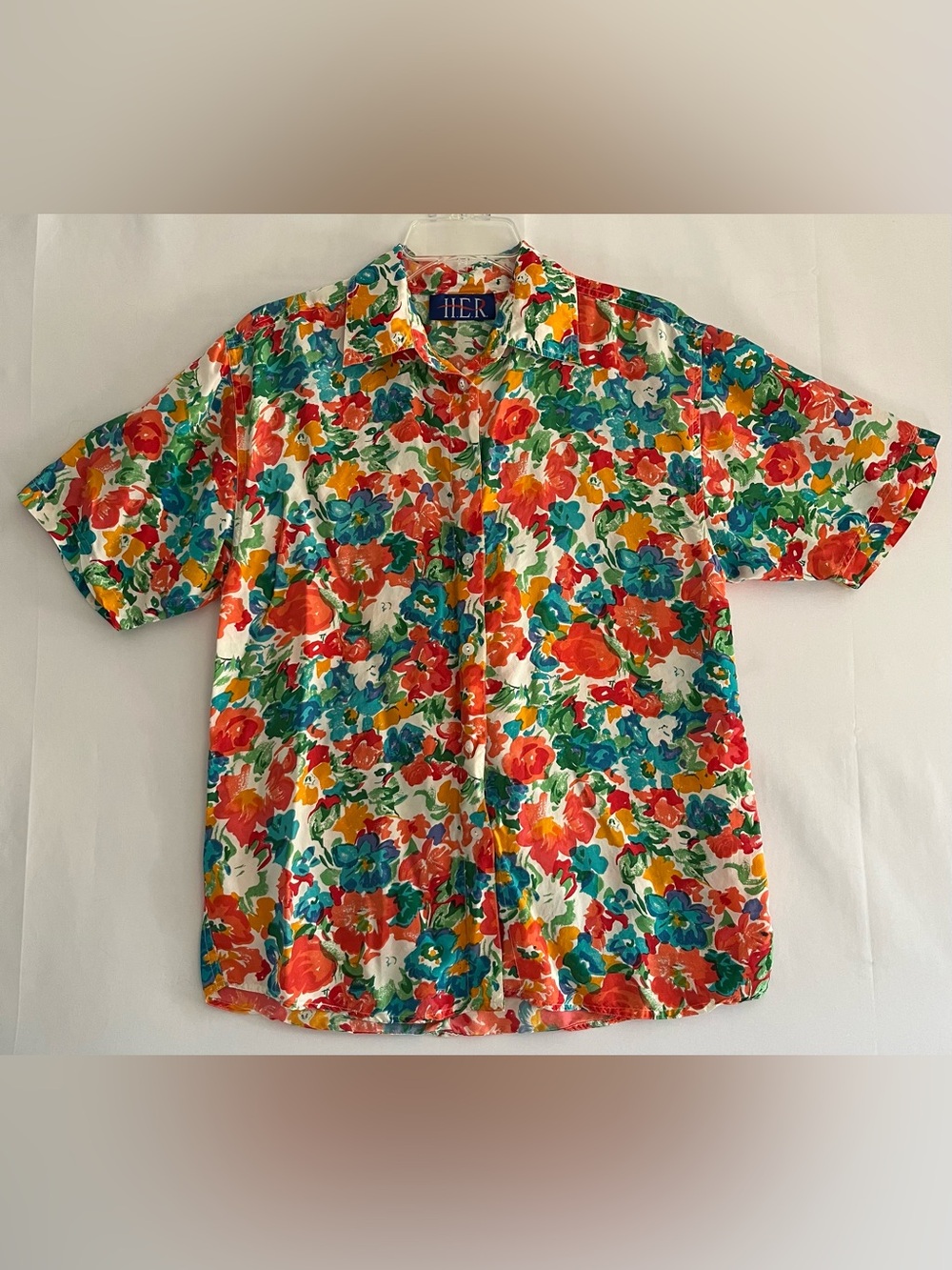 Vintage H.E.R. Watercolor Floral Button Down Blouse Colorful Cottagecore